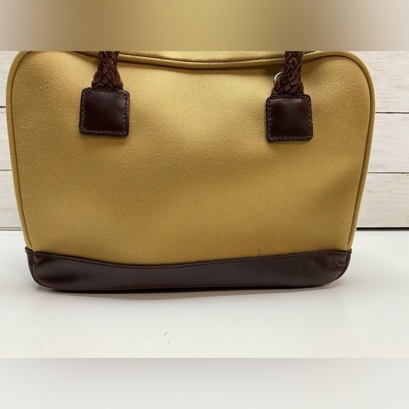 Lauren by Ralph Lauren Tan Canvas Hand Bag Purse Braided Leather Straps & Bottom - Picture 15 of 16